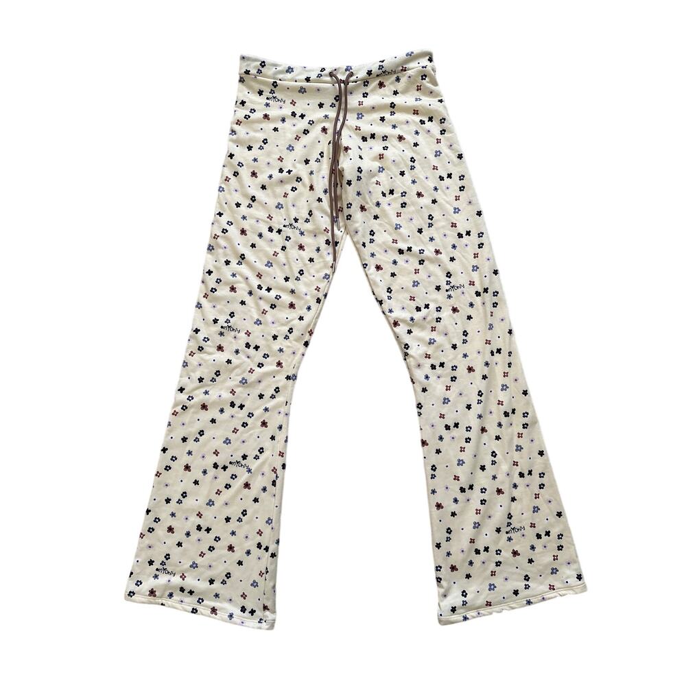 Omighty - Drawstring Waist Floral Flare Pants in Yellow